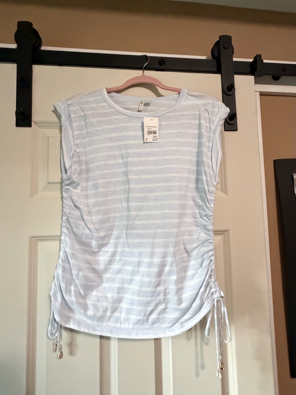 Cato Light Blue & White Striped Sleeveless Ruched Tank